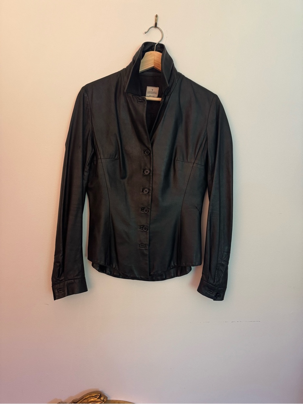 Trussardi Black Button-Front Leather Shirt Jacket